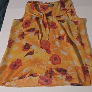 New York & Company Yellow and Red Floral Top